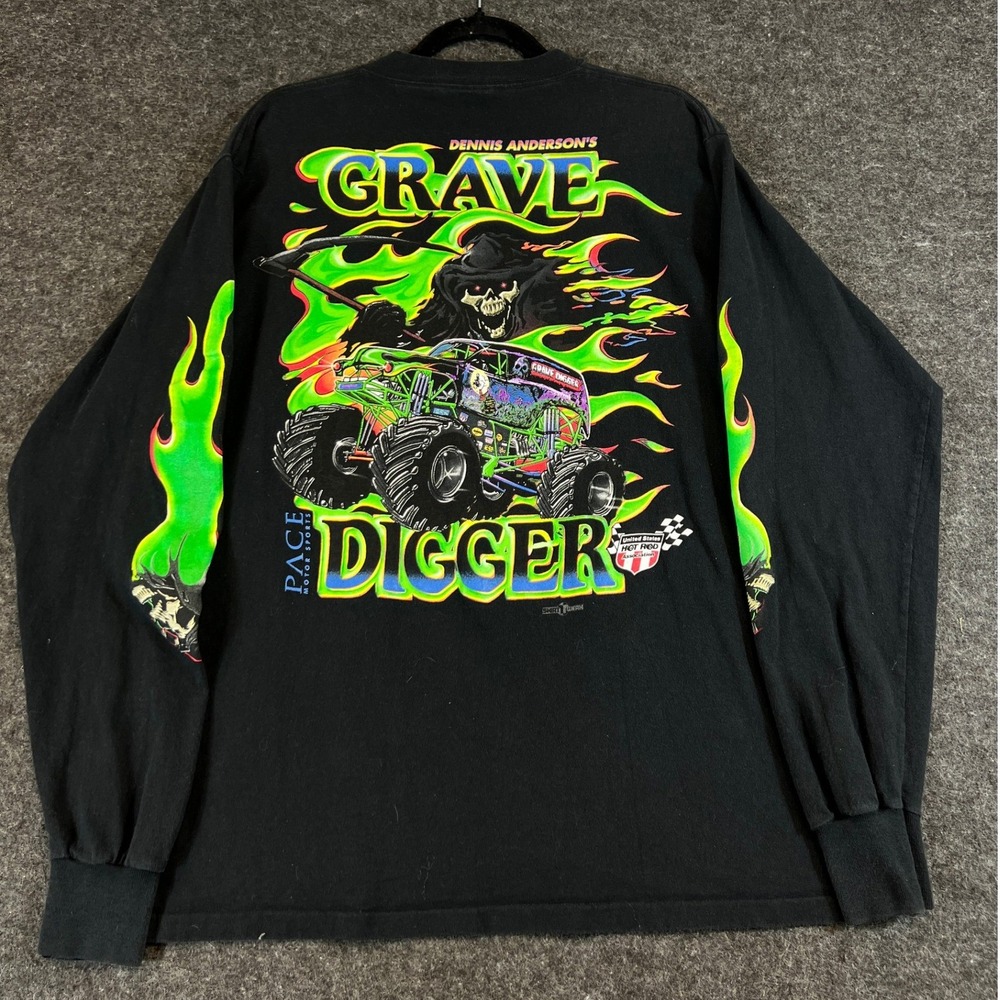 Vintage 90s Grave Digger Monster Truck Shirt Mens Large Black Long Sleeve USA